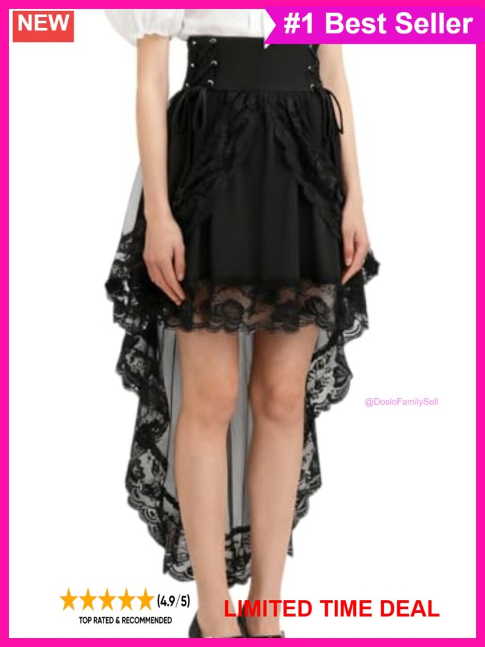 Floral Lace Sheer Mesh Asymmetrical A-Line Midi Skirt High Low Gothic